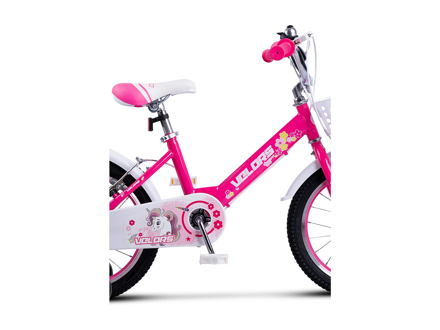 Bicicleta infantil de 16 pulgadas con ruedas de entrenamiento, cuadro de acero, frenos de doble seguridad, rosa (96x45x18 cm)