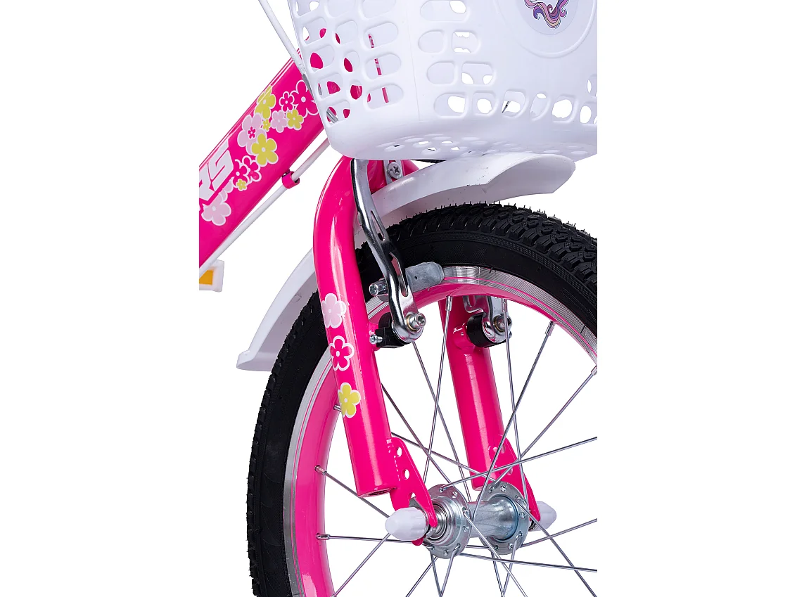Bicicleta infantil de 16 pulgadas con ruedas de entrenamiento, cuadro de acero, frenos de doble seguridad, rosa (96x45x18 cm)