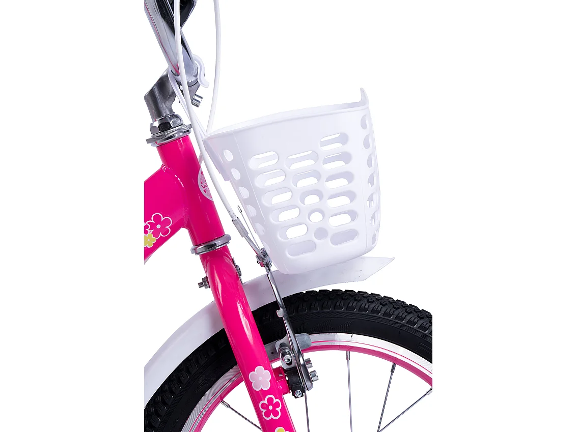 Bicicleta infantil de 16 pulgadas con ruedas de entrenamiento, cuadro de acero, frenos de doble seguridad, rosa (96x45x18 cm)