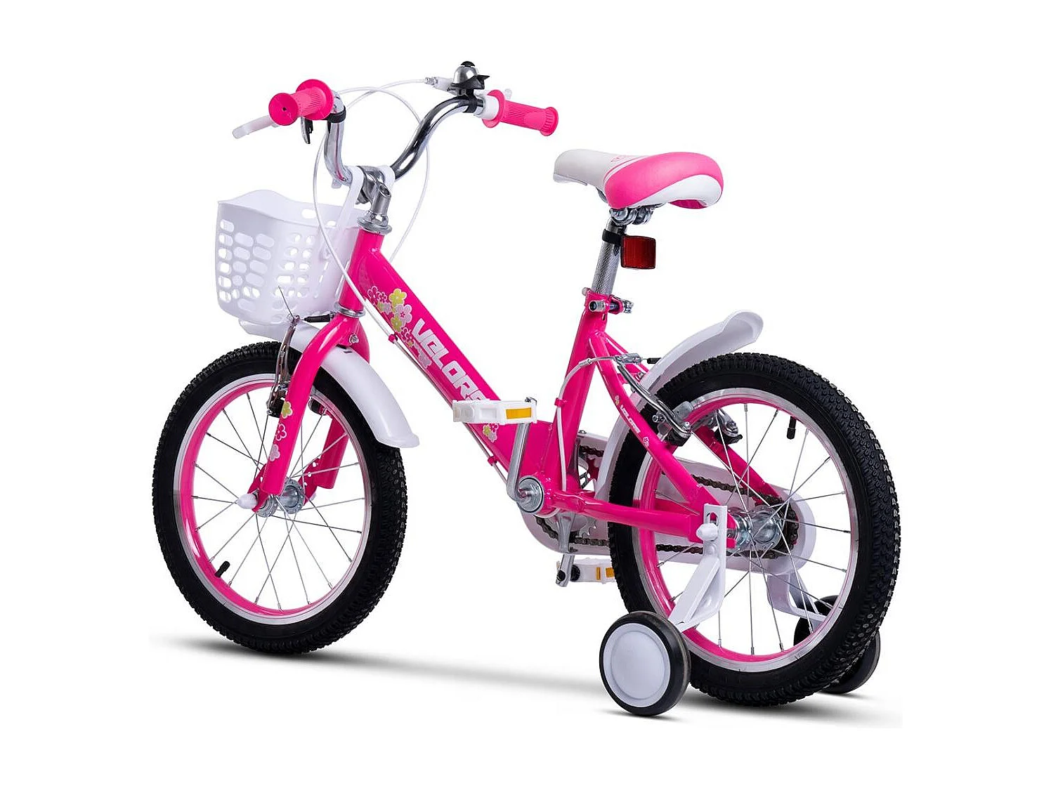 Bicicleta infantil de 16 pulgadas con ruedas de entrenamiento, cuadro de acero, frenos de doble seguridad, rosa (96x45x18 cm)