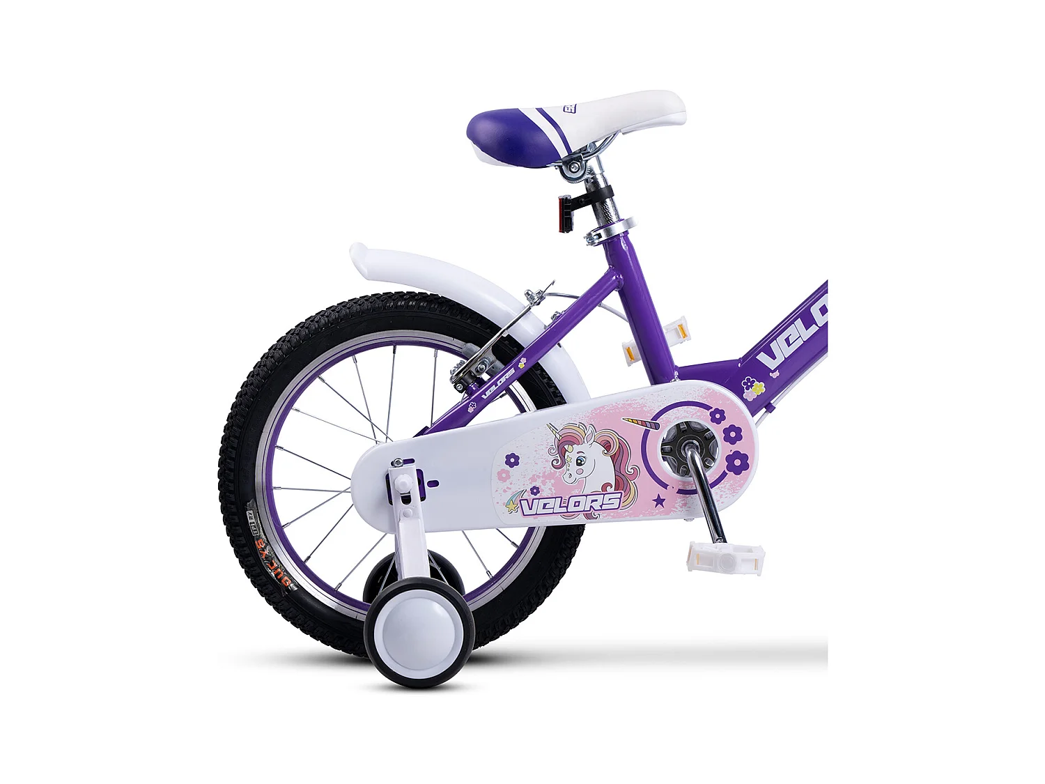 Vélo enfant 16 pouces avec roues stabilisatrices, cadre acier, freins double sécurité, pneus ville, violet (96x45x18cm)