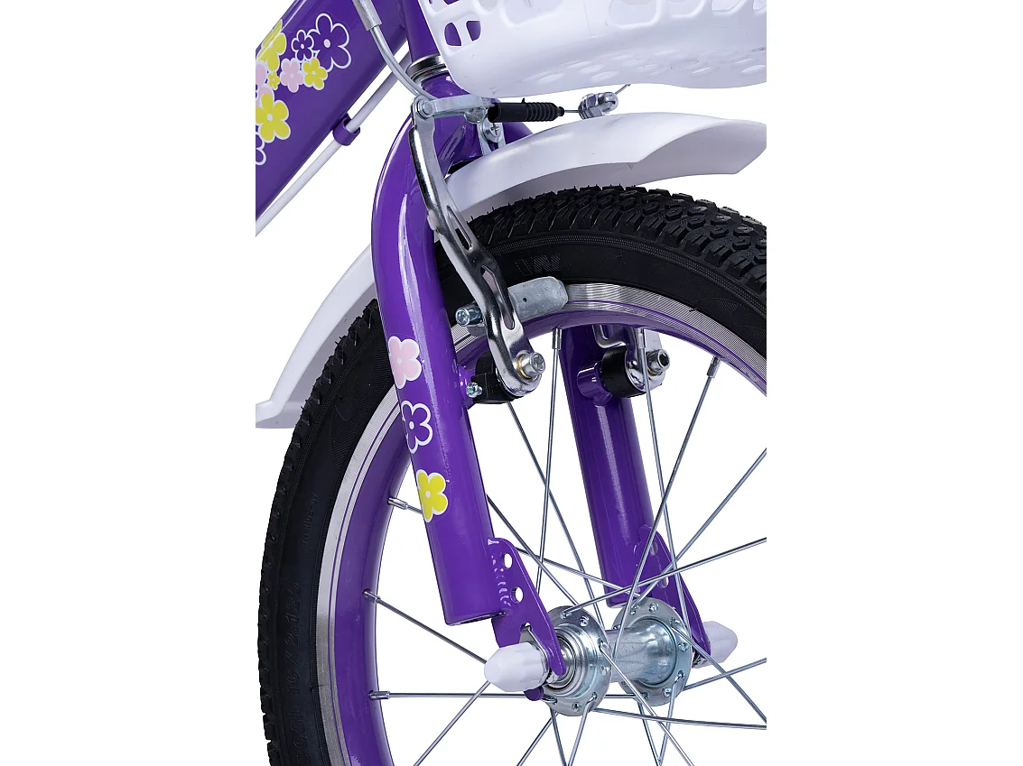Vélo enfant 16 pouces avec roues stabilisatrices, cadre acier, freins double sécurité, pneus ville, violet (96x45x18cm)