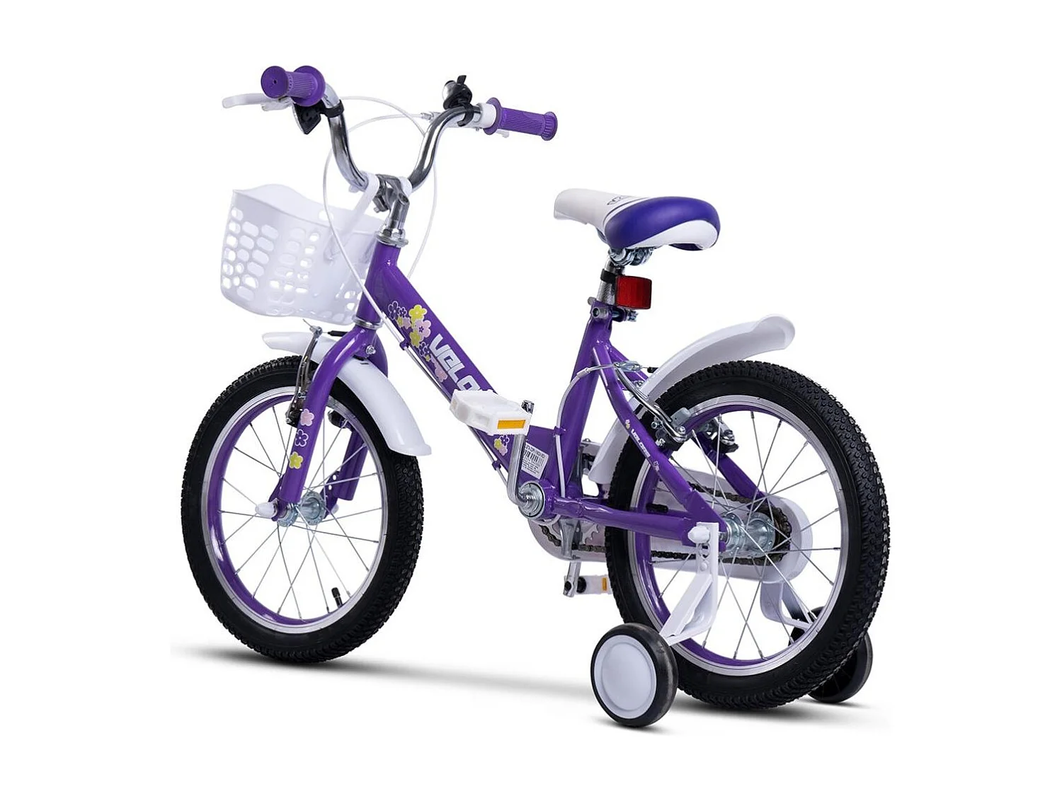 Vélo enfant 16 pouces avec roues stabilisatrices, cadre acier, freins double sécurité, pneus ville, violet (96x45x18cm)