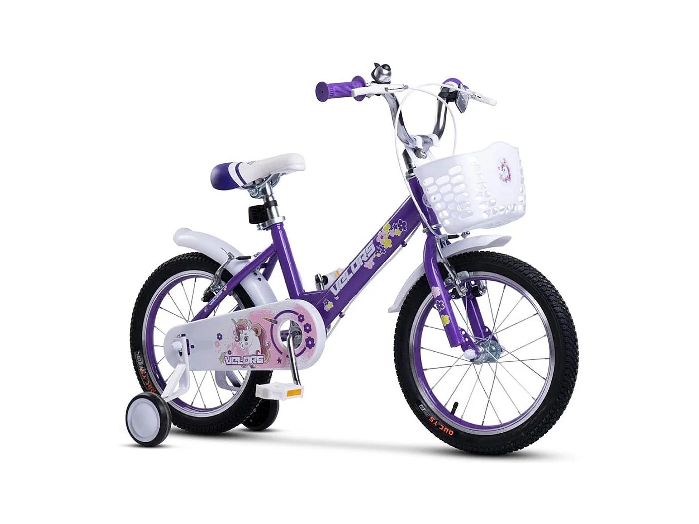 Bicicletta per bambini da 16 pollici con ruote stabilizzatrici, telaio in acciaio, doppi freni di sicurezza, pneumatici da città, viola (96x45x18cm)