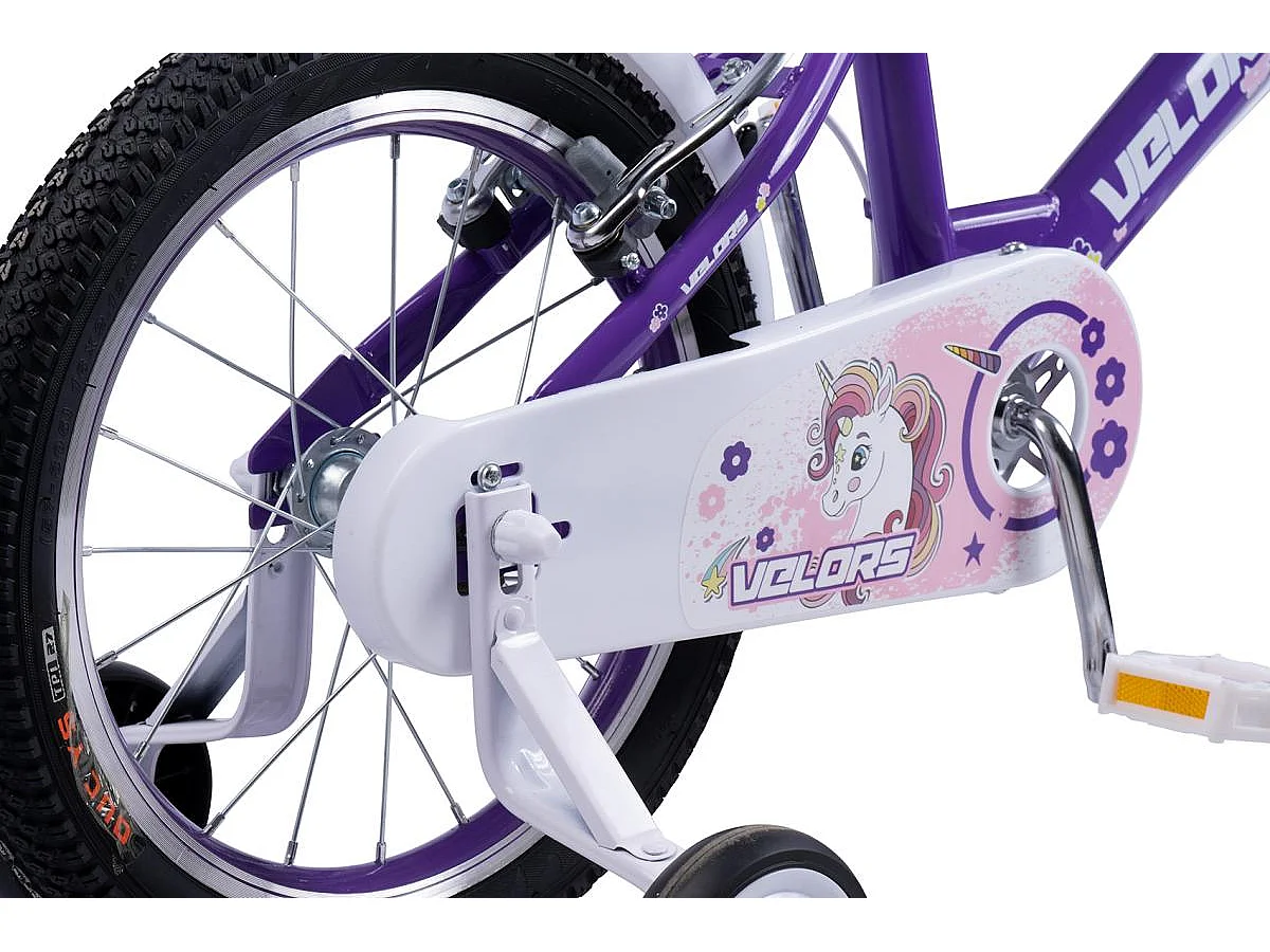 Bicicletta per bambini da 16 pollici con ruote stabilizzatrici, telaio in acciaio, doppi freni di sicurezza, pneumatici da città, viola (96x45x18cm)