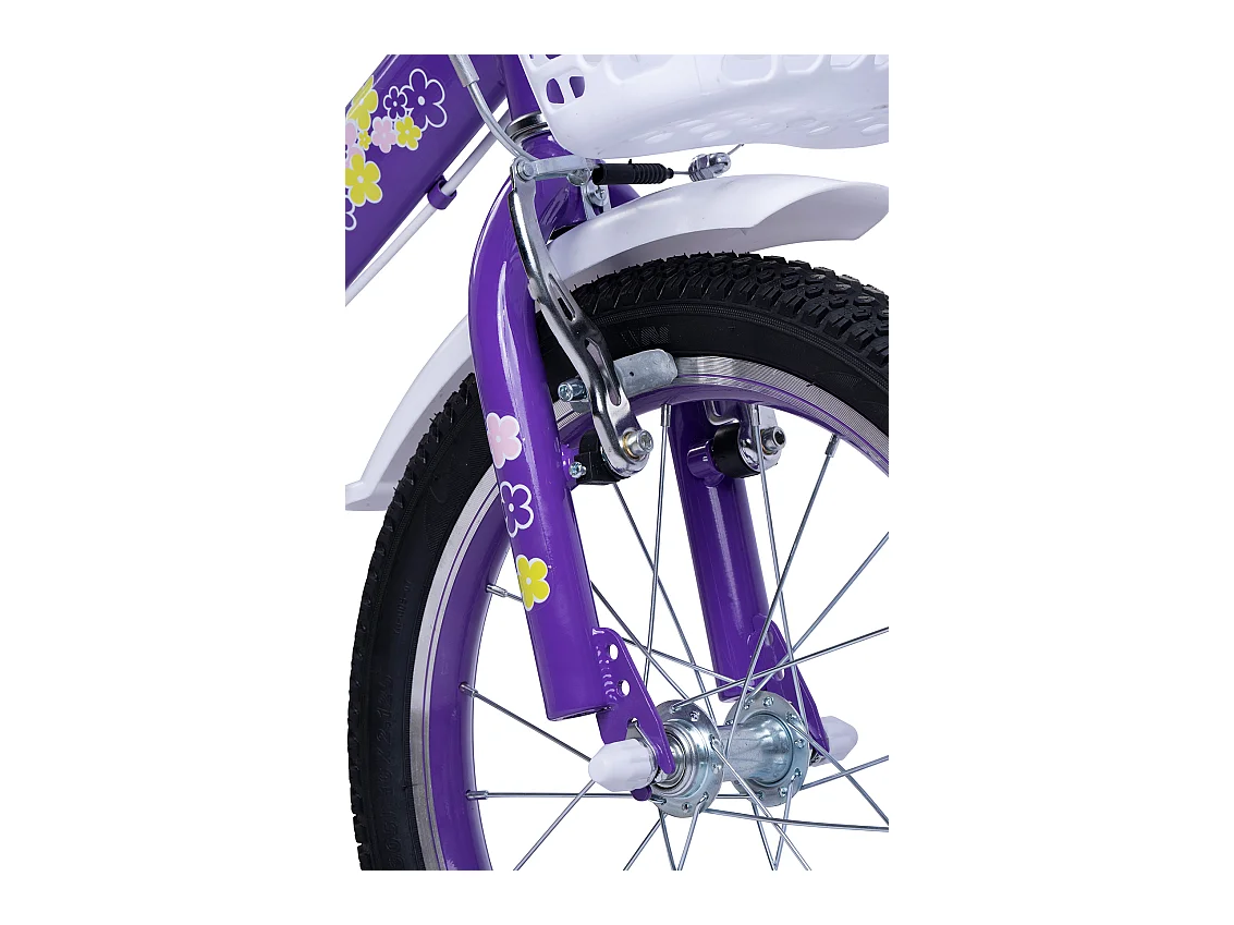 Bicicletta per bambini da 16 pollici con ruote stabilizzatrici, telaio in acciaio, doppi freni di sicurezza, pneumatici da città, viola (96x45x18cm)