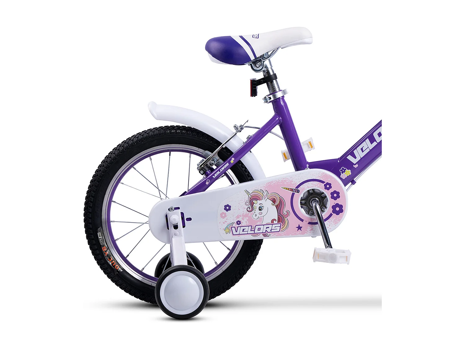 Vélo enfant 16 pouces avec roues stabilisatrices, cadre acier, freins double sécurité, pneus ville, violet (96x45x18cm)