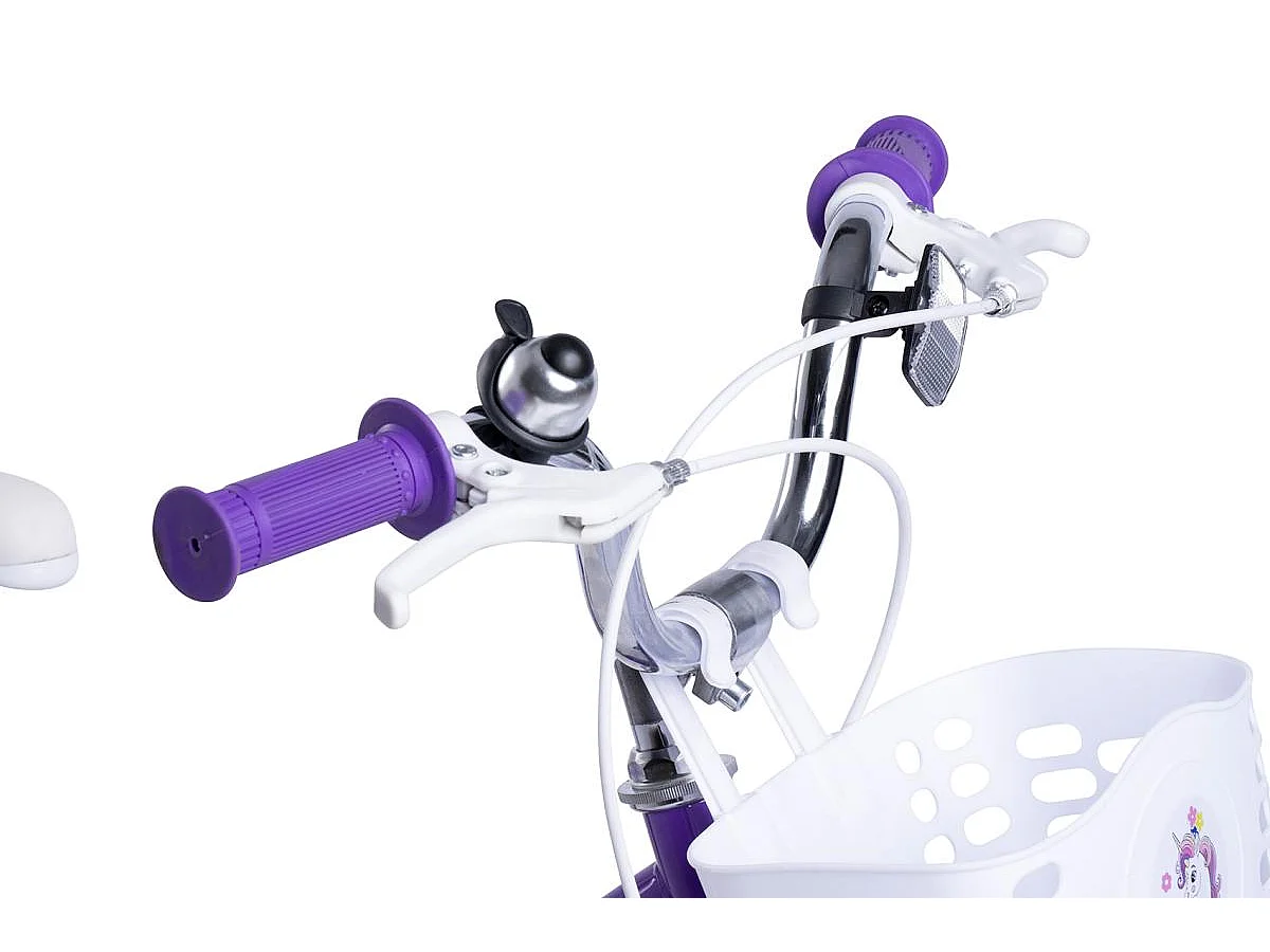 Vélo enfant 16 pouces avec roues stabilisatrices, cadre acier, freins double sécurité, pneus ville, violet (96x45x18cm)