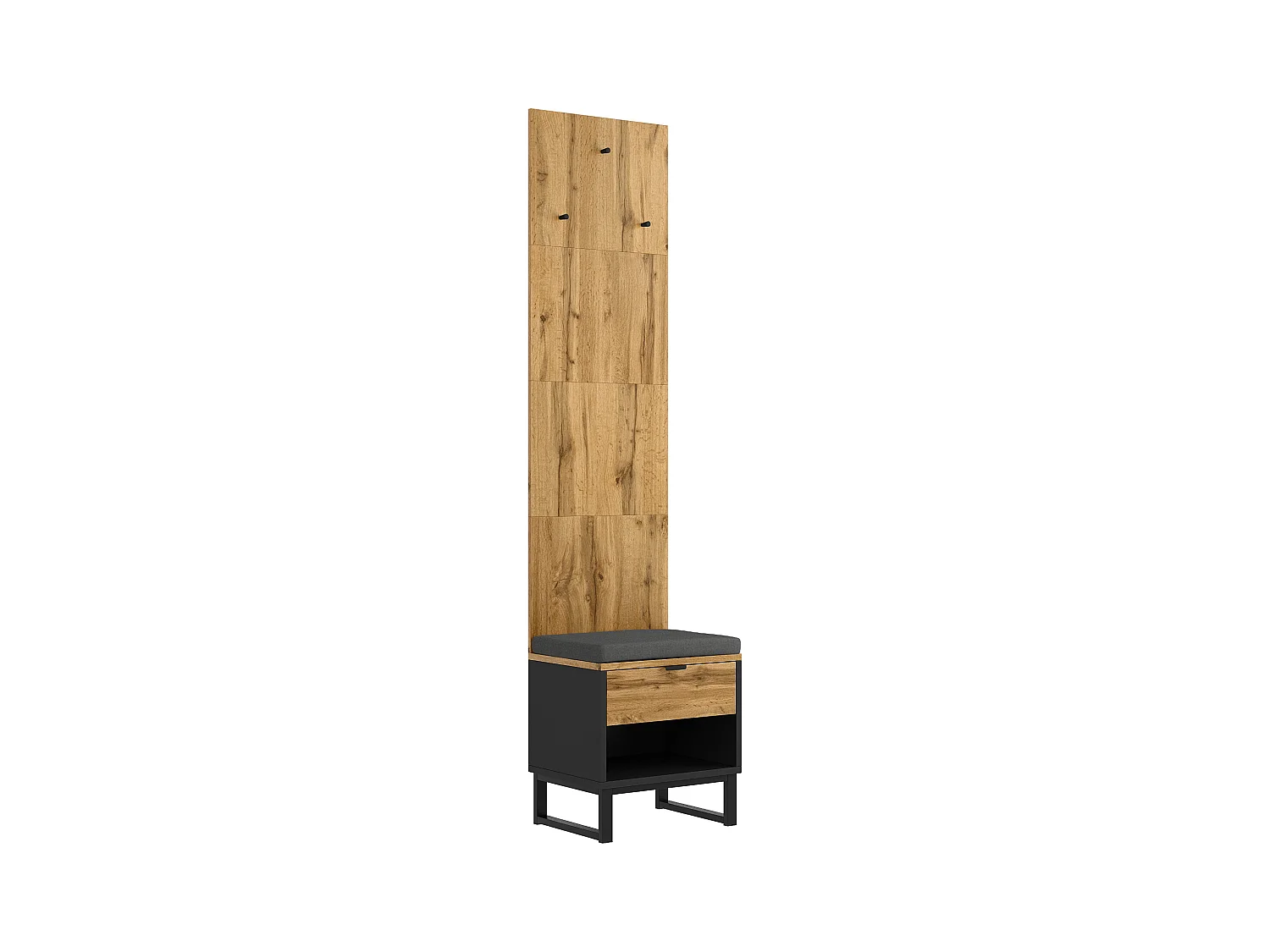 Porte-manteau avec banc à chaussures et tiroirs, panneaux en particules, naturel et noir (210x38x50cm)