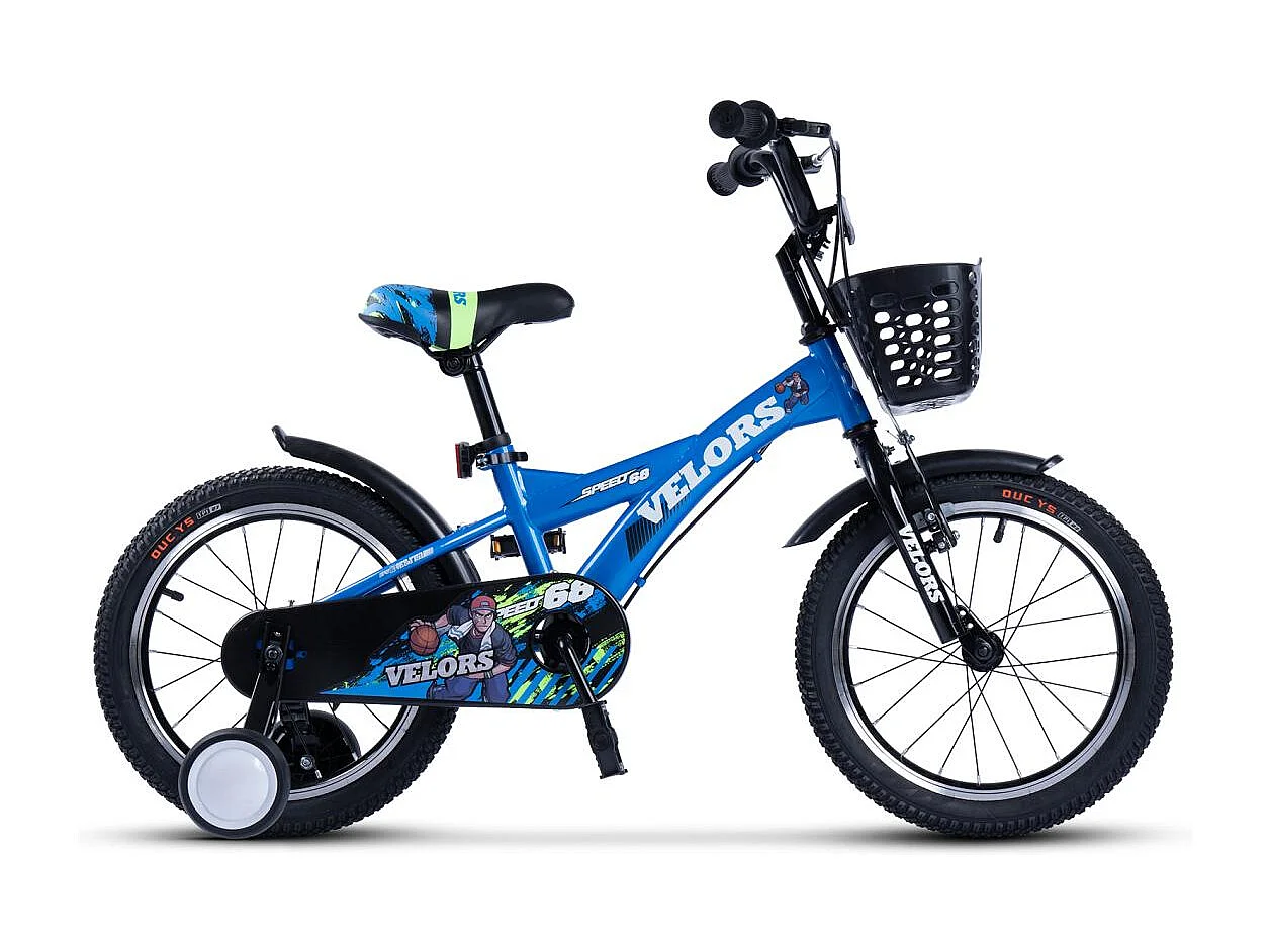 Bicicleta infantil de 16 pulgadas con ruedas de entrenamiento, cuadro de acero, azul (96x45x18 cm)