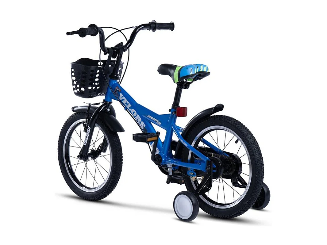 Bicicleta infantil de 16 pulgadas con ruedas de entrenamiento, cuadro de acero, azul (96x45x18 cm)