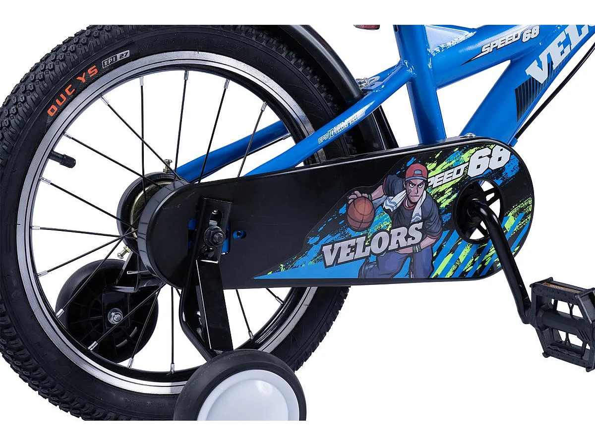 Bicicleta infantil de 16 pulgadas con ruedas de entrenamiento, cuadro de acero, azul (96x45x18 cm)