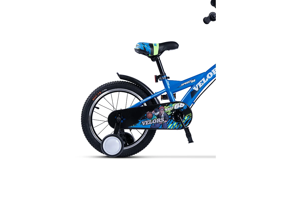 Bicicleta infantil de 16 pulgadas con ruedas de entrenamiento, cuadro de acero, azul (96x45x18 cm)