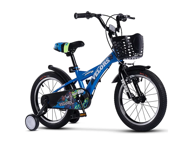 Bicicleta infantil de 16 pulgadas con ruedas de entrenamiento, cuadro de acero, azul (96x45x18 cm)