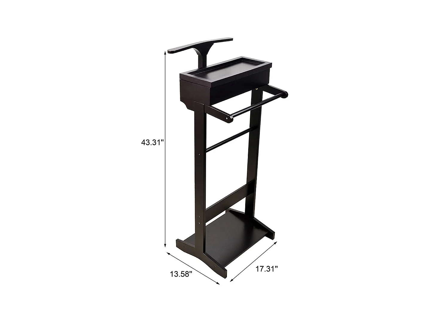 Appendiabiti portatile nero con organizer portaoggetti, MDF, asta in legno massello (44x36,5x110 cm)