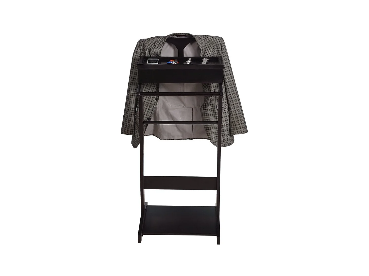 Appendiabiti portatile nero con organizer portaoggetti, MDF, asta in legno massello (44x36,5x110 cm)