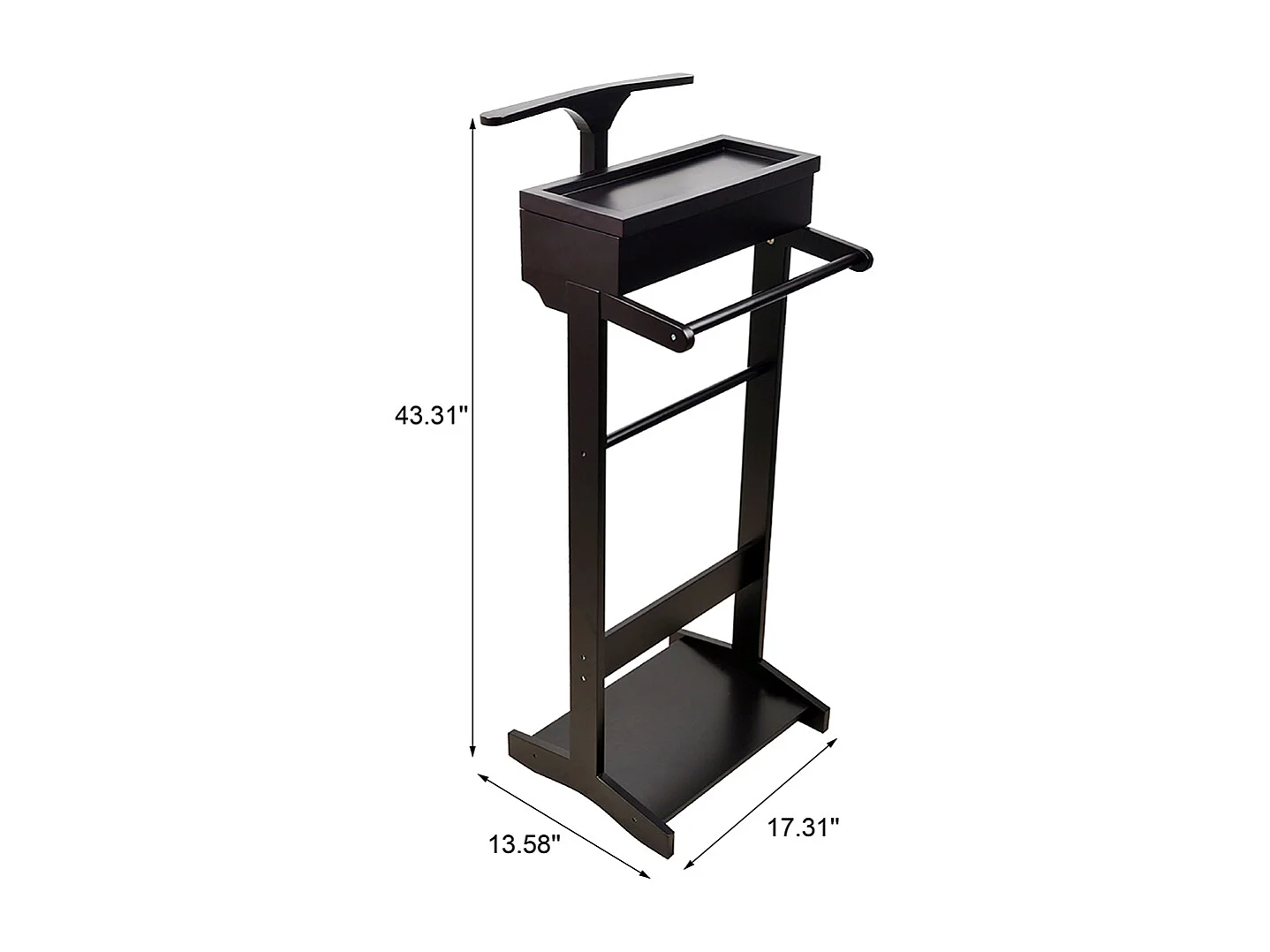 Porte-vêtements portable noir avec organisateur de rangement, MDF, tige en bois massif (44x36.5x110cm)