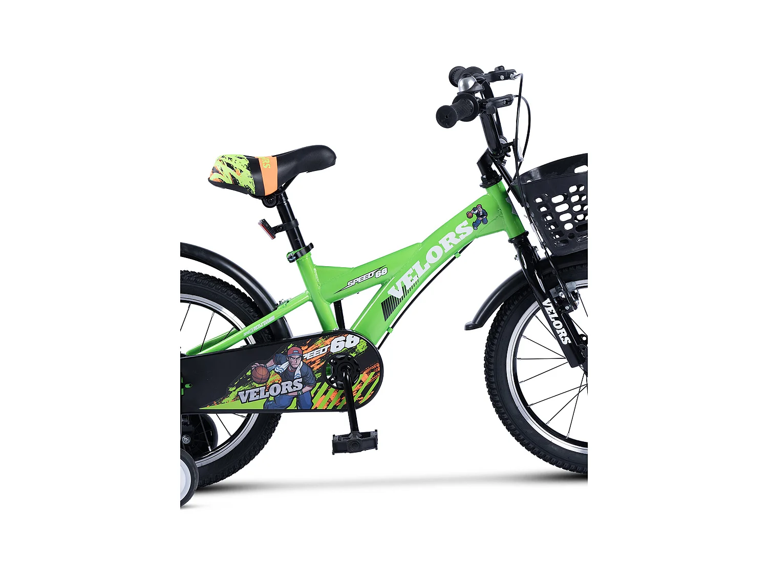 Vélo enfant 16 pouces avec roues stabilisatrices, cadre acier, frein double et pneus ville, vert (96x45x18 cm)