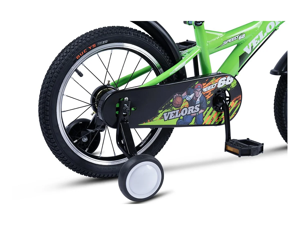 Vélo enfant 16 pouces avec roues stabilisatrices, cadre acier, frein double et pneus ville, vert (96x45x18 cm)