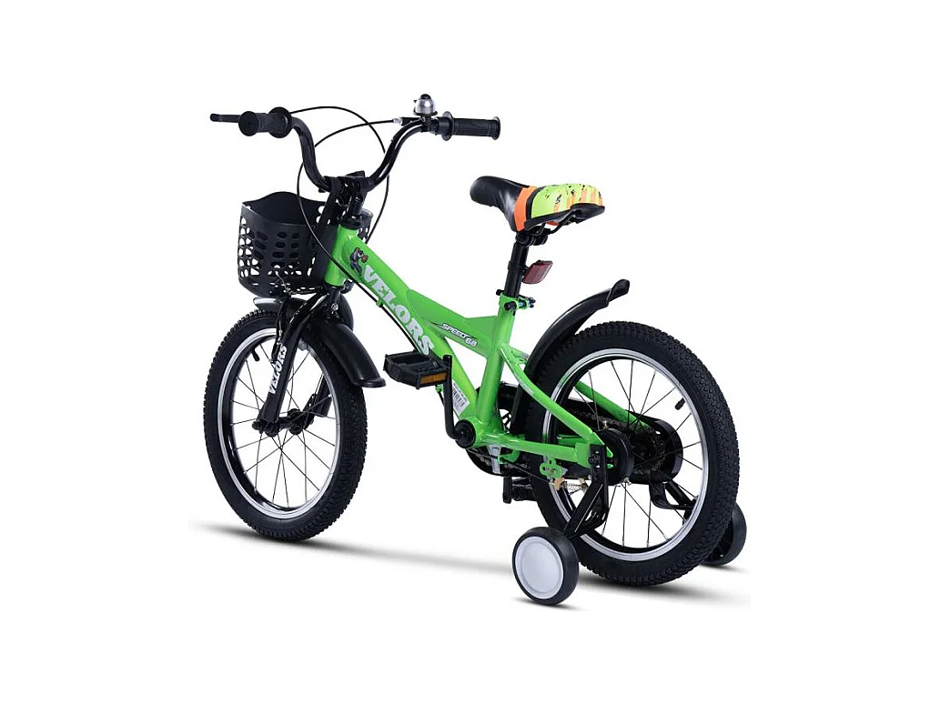 Vélo enfant 16 pouces avec roues stabilisatrices, cadre acier, frein double et pneus ville, vert (96x45x18 cm)