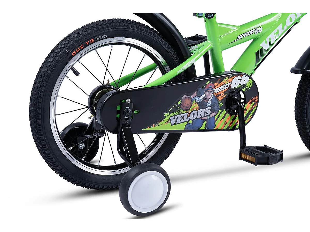 Bicicletta per bambini da 16 pollici con rotelle, telaio in acciaio, doppio freno e pneumatici da città, verde (96x45x18 cm)