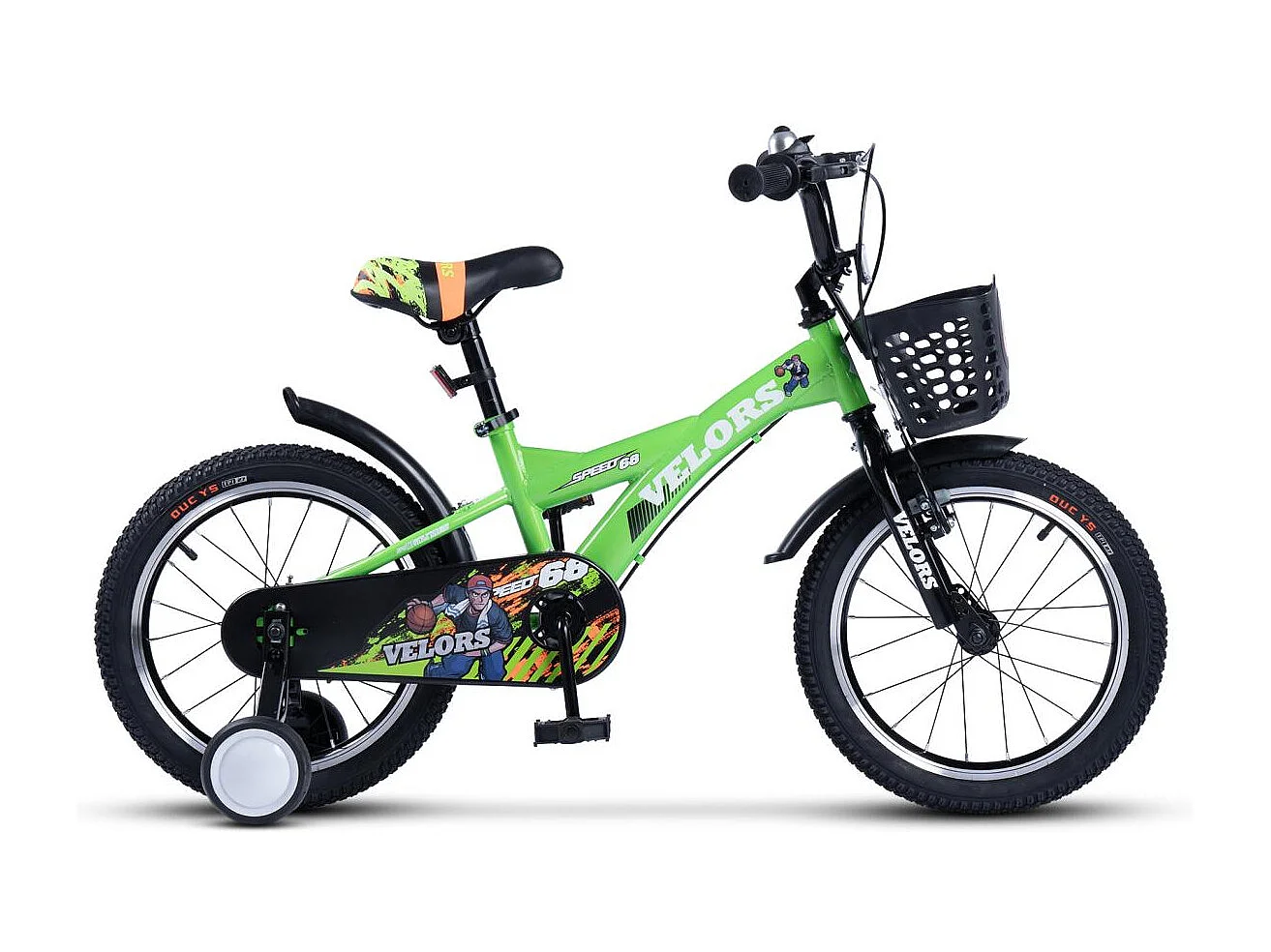 Bicicleta infantil de 16 pulgadas con ruedas de entrenamiento, cuadro de acero, doble freno y neumáticos de ciudad, verde (96x45x18 cm)