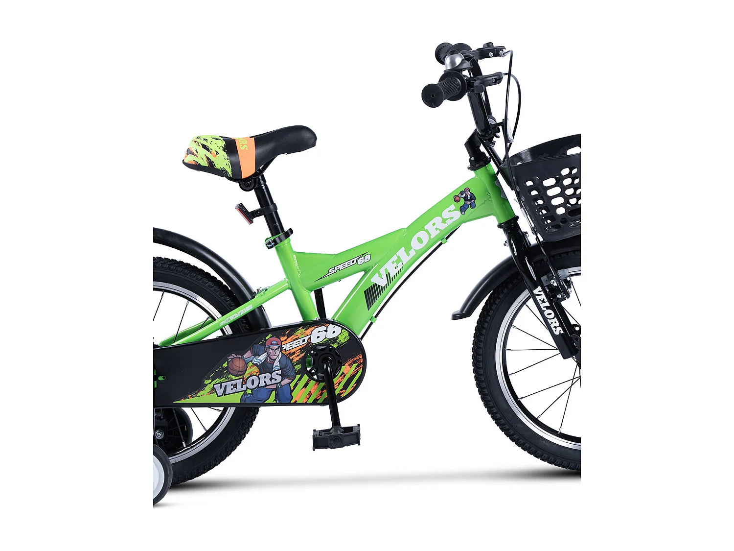 Bicicleta infantil de 16 pulgadas con ruedas de entrenamiento, cuadro de acero, doble freno y neumáticos de ciudad, verde (96x45x18 cm)