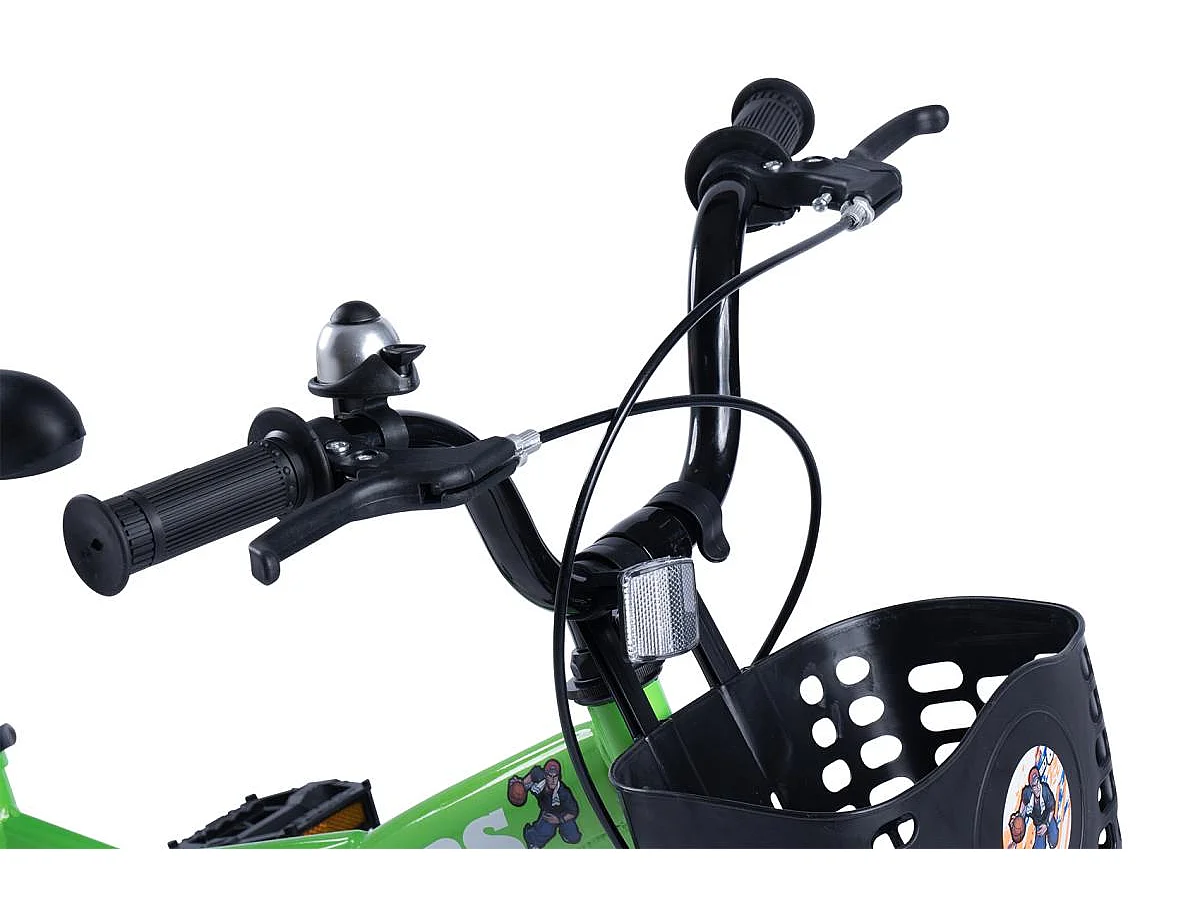 Bicicleta infantil de 16 pulgadas con ruedas de entrenamiento, cuadro de acero, doble freno y neumáticos de ciudad, verde (96x45x18 cm)