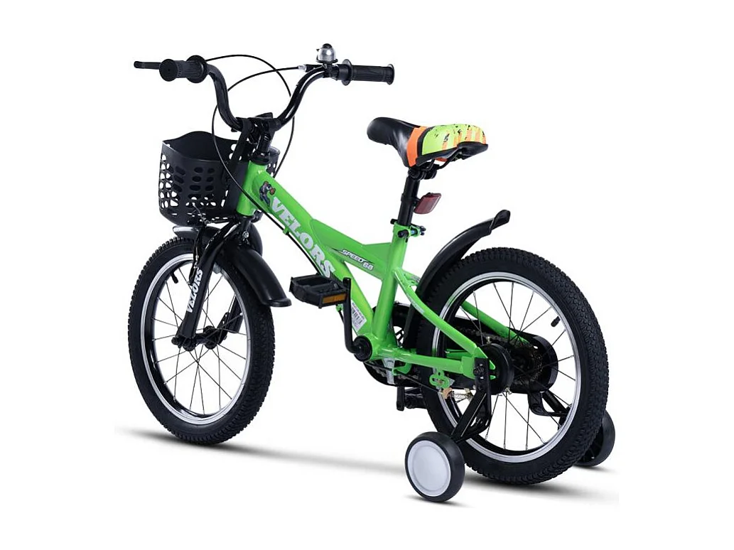 Bicicleta infantil de 16 pulgadas con ruedas de entrenamiento, cuadro de acero, doble freno y neumáticos de ciudad, verde (96x45x18 cm)