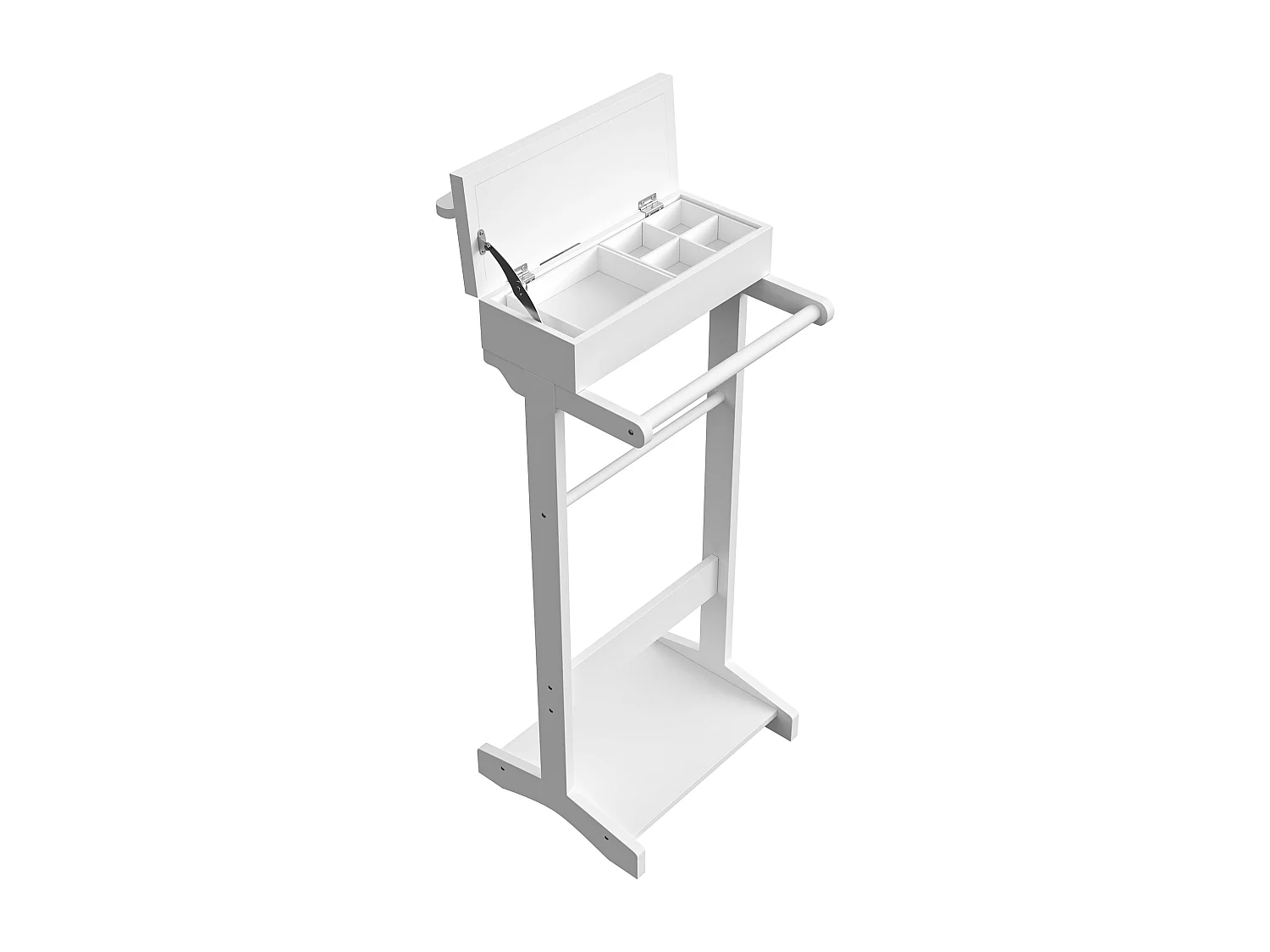 Porte-vêtements portable avec rangement, design multifonctionnel, MDF et bois massif, blanc (44x36.5x110 cm)