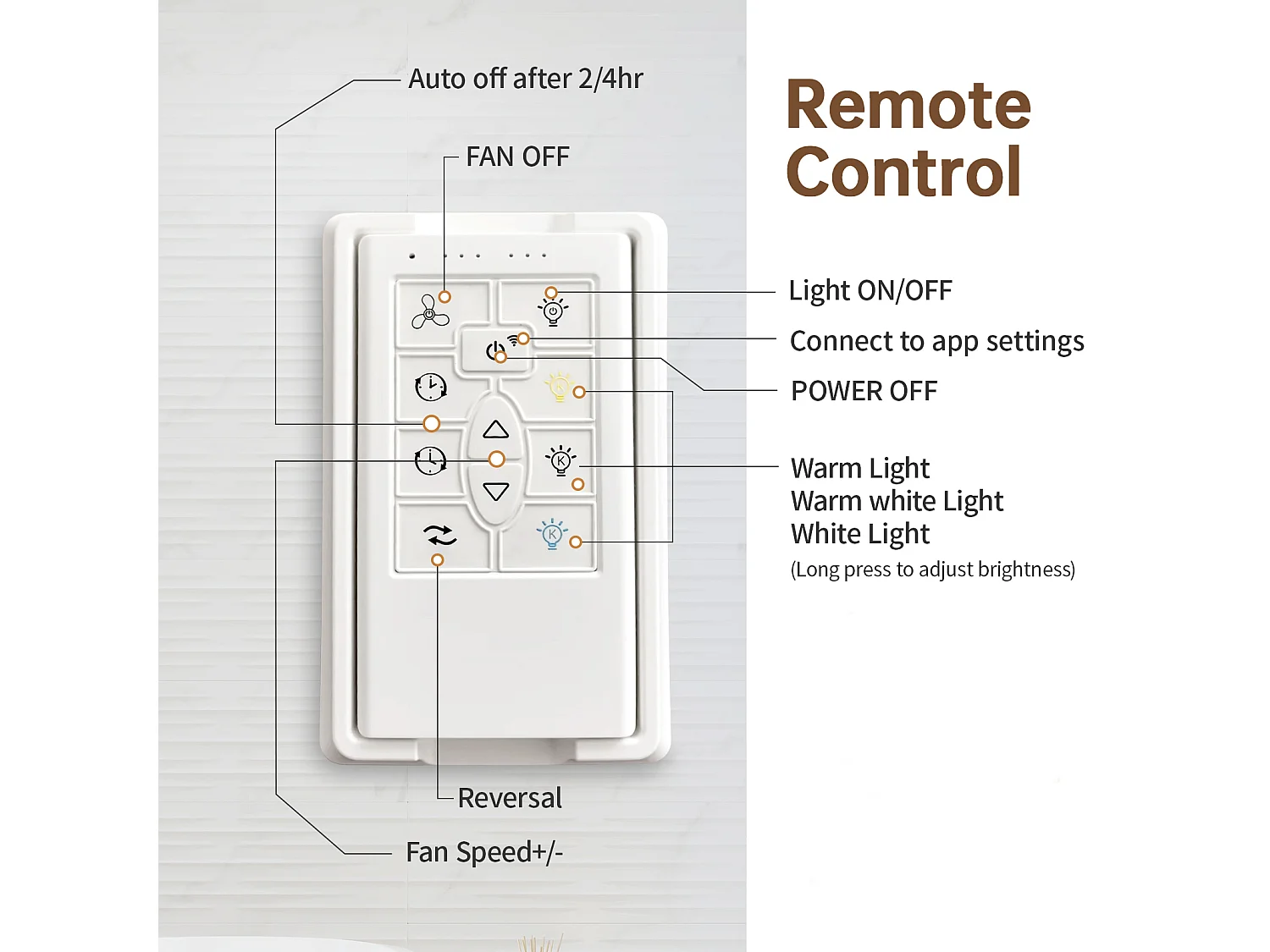 66" slimme plafondventilator met verstelbare LED-lamp, 8 bladen, ABS, geborsteld nikkel, omkeerbare DC-motor (167,64 x 167,64 x 35,56 cm)