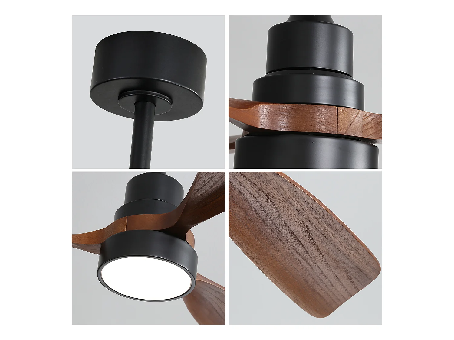 Plafondventilator van 48 inch met 3 massief houten bladen, afstandsbediening, omkeerbare DC-motor en energiebesparend, zwart (122x122x39cm)