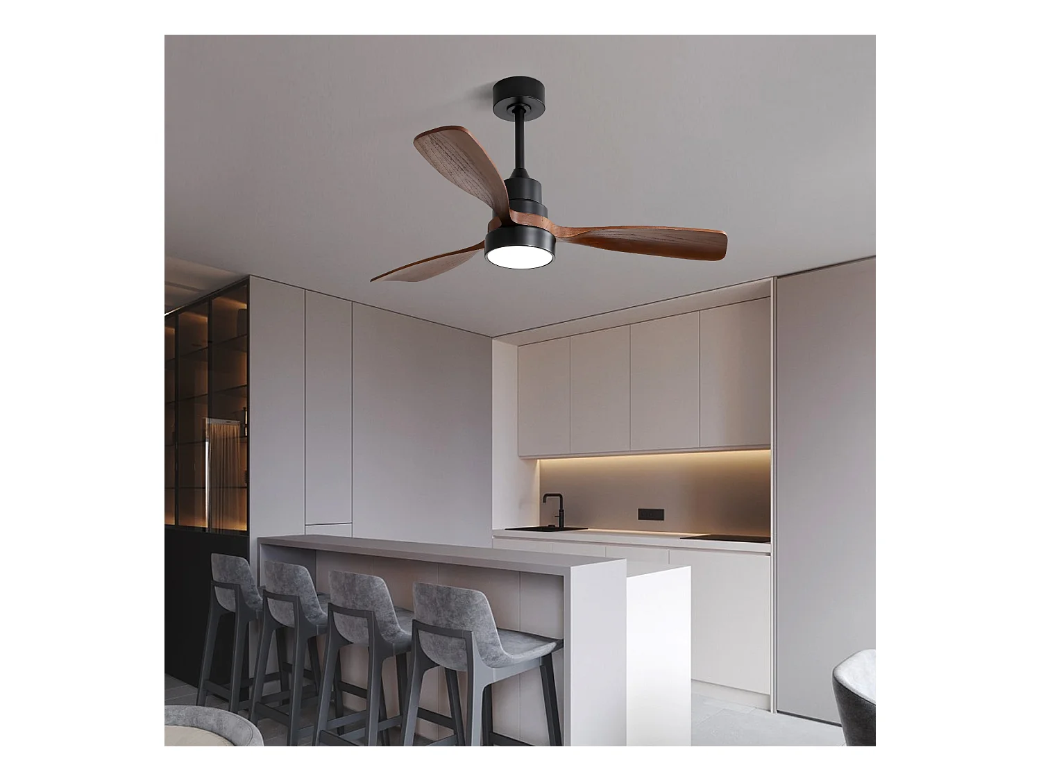 Plafondventilator van 48 inch met 3 massief houten bladen, afstandsbediening, omkeerbare DC-motor en energiebesparend, zwart (122x122x39cm)