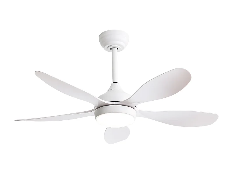 Ventilateur de plafond avec lumière, télécommande, 6 vitesses, moteur DC réversible, ABS, blanc (106.6x106.6x47.5 cm)