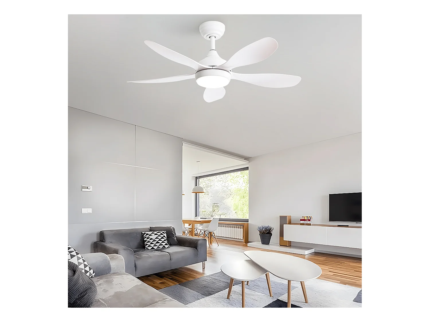 Plafondventilator met licht, afstandsbediening, 6 snelheden, omkeerbare DC-motor, ABS, wit (106,6x106,6x47,5 cm)