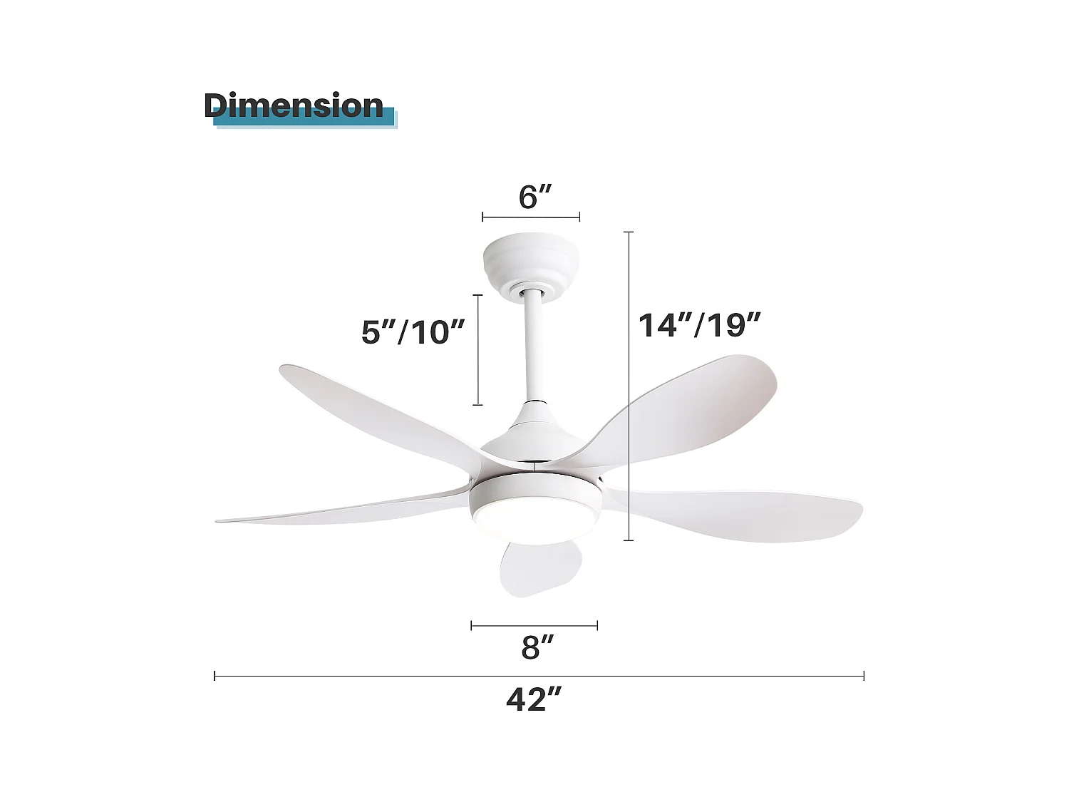 Plafondventilator met licht, afstandsbediening, 6 snelheden, omkeerbare DC-motor, ABS, wit (106,6x106,6x47,5 cm)