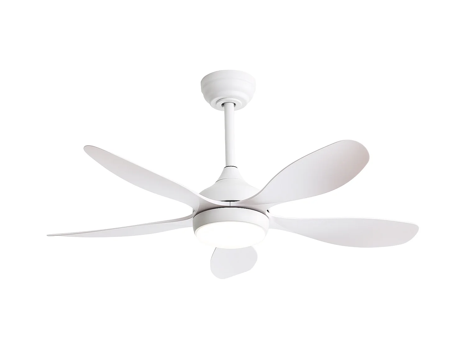 Ventilateur de plafond avec lumière, télécommande, 6 vitesses, moteur DC réversible, ABS, blanc (106.6x106.6x47.5 cm)