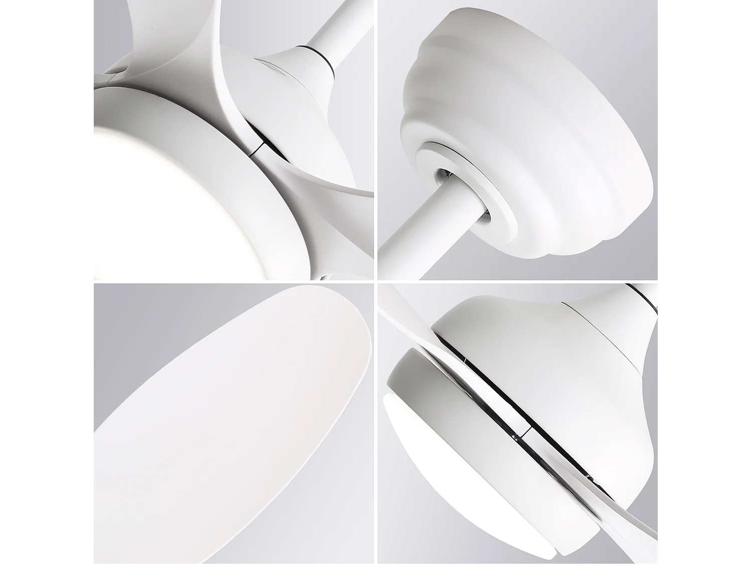 Ventilateur de plafond avec lumière, télécommande, 6 vitesses, moteur DC réversible, ABS, blanc (106.6x106.6x47.5 cm)