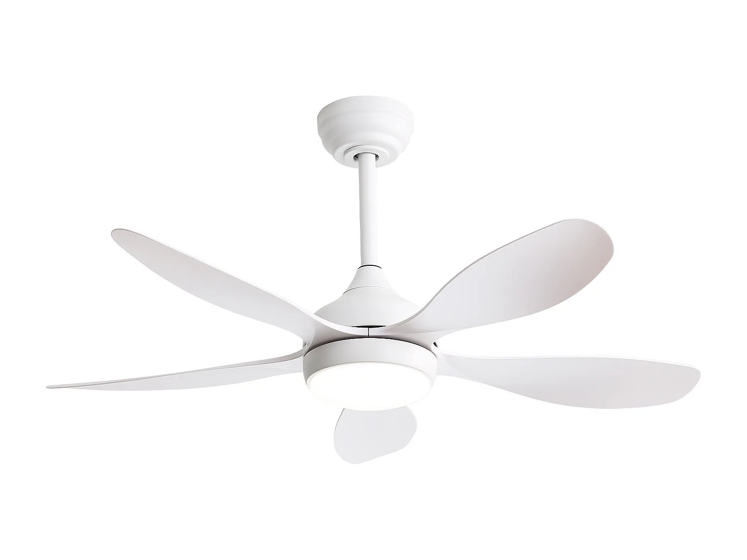 Ventilateur de plafond avec lumière, télécommande, 6 vitesses, moteur DC réversible, ABS, blanc (106.6x106.6x47.5 cm)