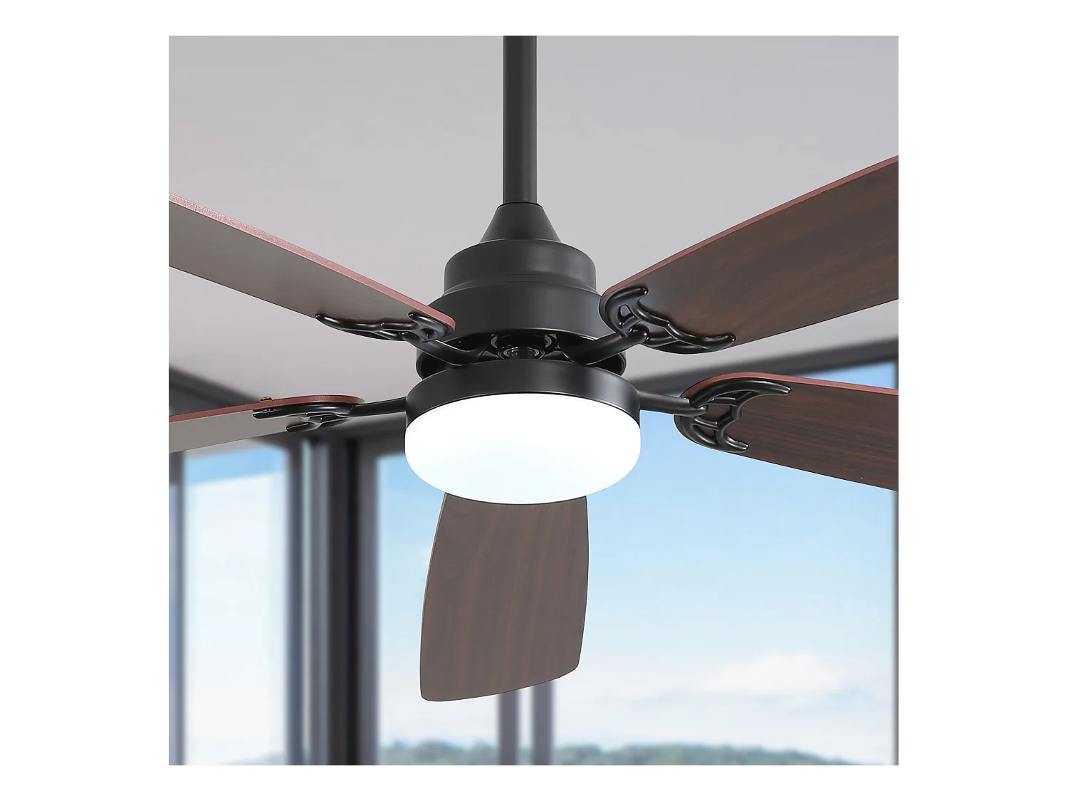 Ventilateur de plafond classique 52 pouces avec éclairage LED dimmable, 5 pales, 6 vitesses et télécommande, moteur DC, MDF, noir (132x132x49 cm)