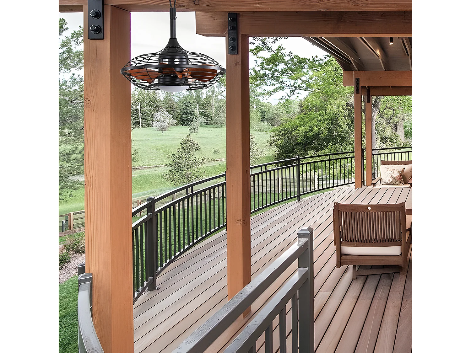 Ventilateur de plafond extérieur avec LED, 20 pouces, moteur DC, 5 pales ABS, noir, montage suspendu (50.8x50.8x47.5cm)