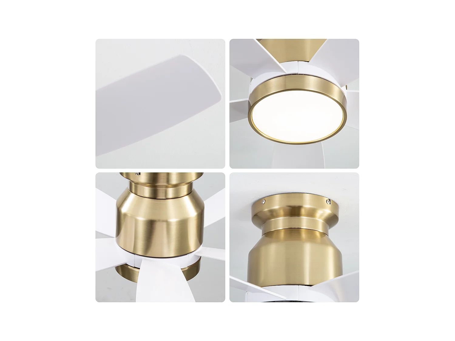 42 inch omkeerbare plafondventilator, DC-motor, 5 ABS-bladen, wit en goud, afstandsbediening, 6 snelheden, timer (106,68 x 106,68 x 23,11 cm)