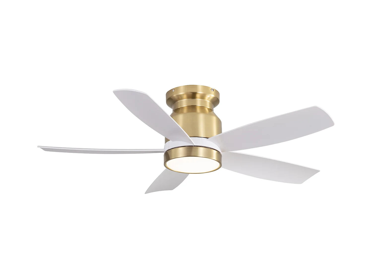 Ventilateur de plafond plat réversible 42 pouces, moteur DC, 5 pales ABS, blanc et or, télécommande, 6 vitesses, minuterie (106.68x106.68x23.11 cm)
