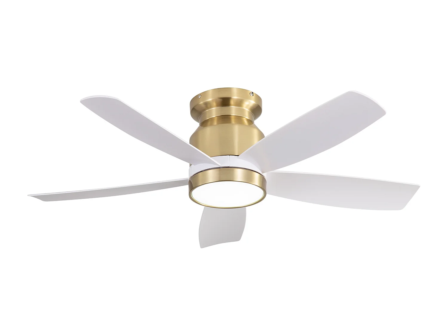 42 inch omkeerbare plafondventilator, DC-motor, 5 ABS-bladen, wit en goud, afstandsbediening, 6 snelheden, timer (106,68 x 106,68 x 23,11 cm)