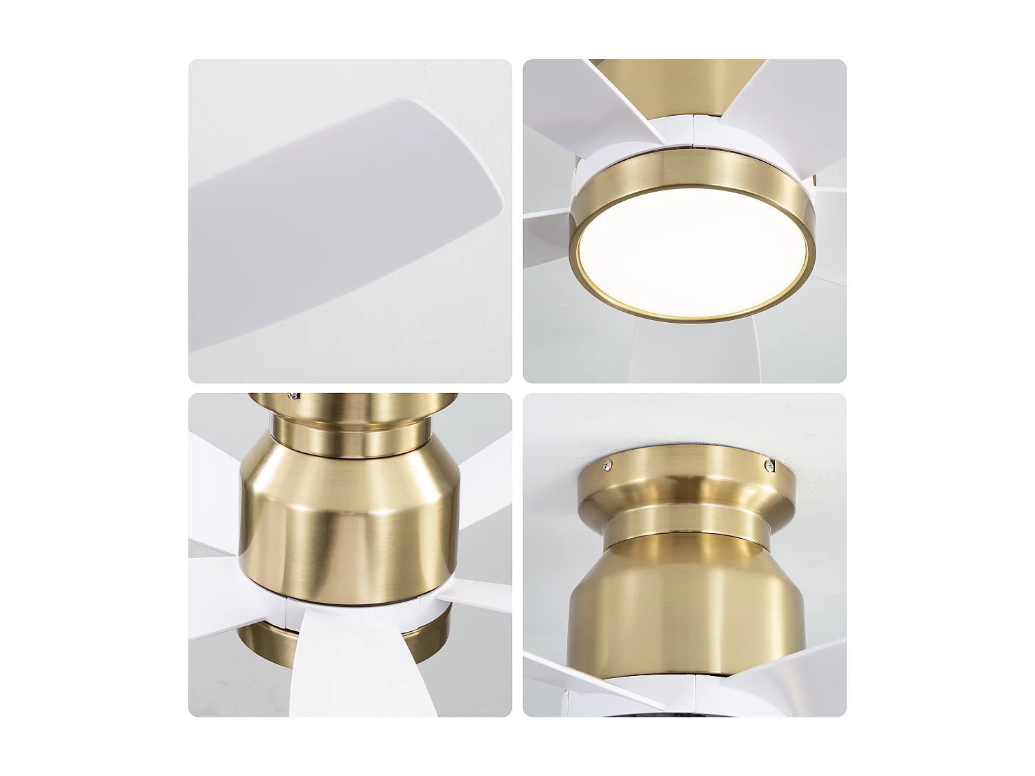 42 inch omkeerbare plafondventilator, DC-motor, 5 ABS-bladen, wit en goud, afstandsbediening, 6 snelheden, timer (106,68 x 106,68 x 23,11 cm)