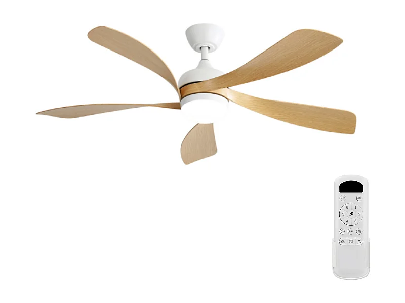 Ventilateur de plafond 52 pouces avec LED 3 couleurs dimmable, moteur DC réversible et télécommande, design moderne, ABS, blanc (132x132x35.56cm)