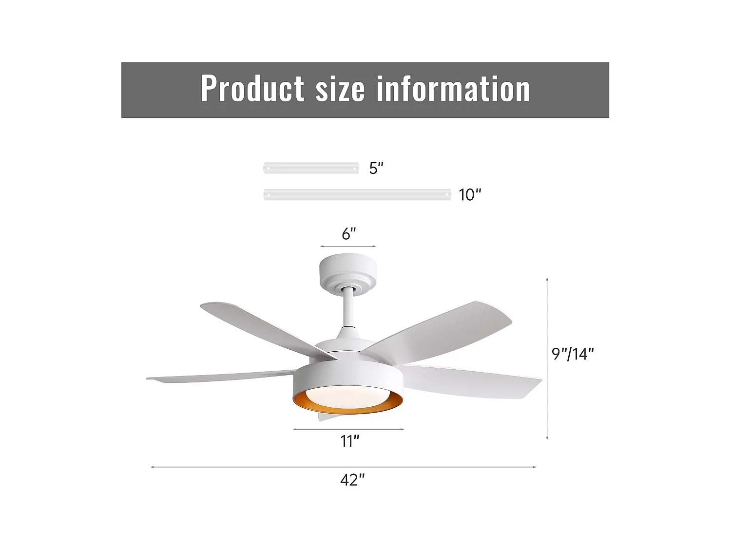 Ventilateur de plafond avec lumière LED 22W, télécommande, moteur DC réversible, ABS, blanc (106.6x106.6x35.5cm)