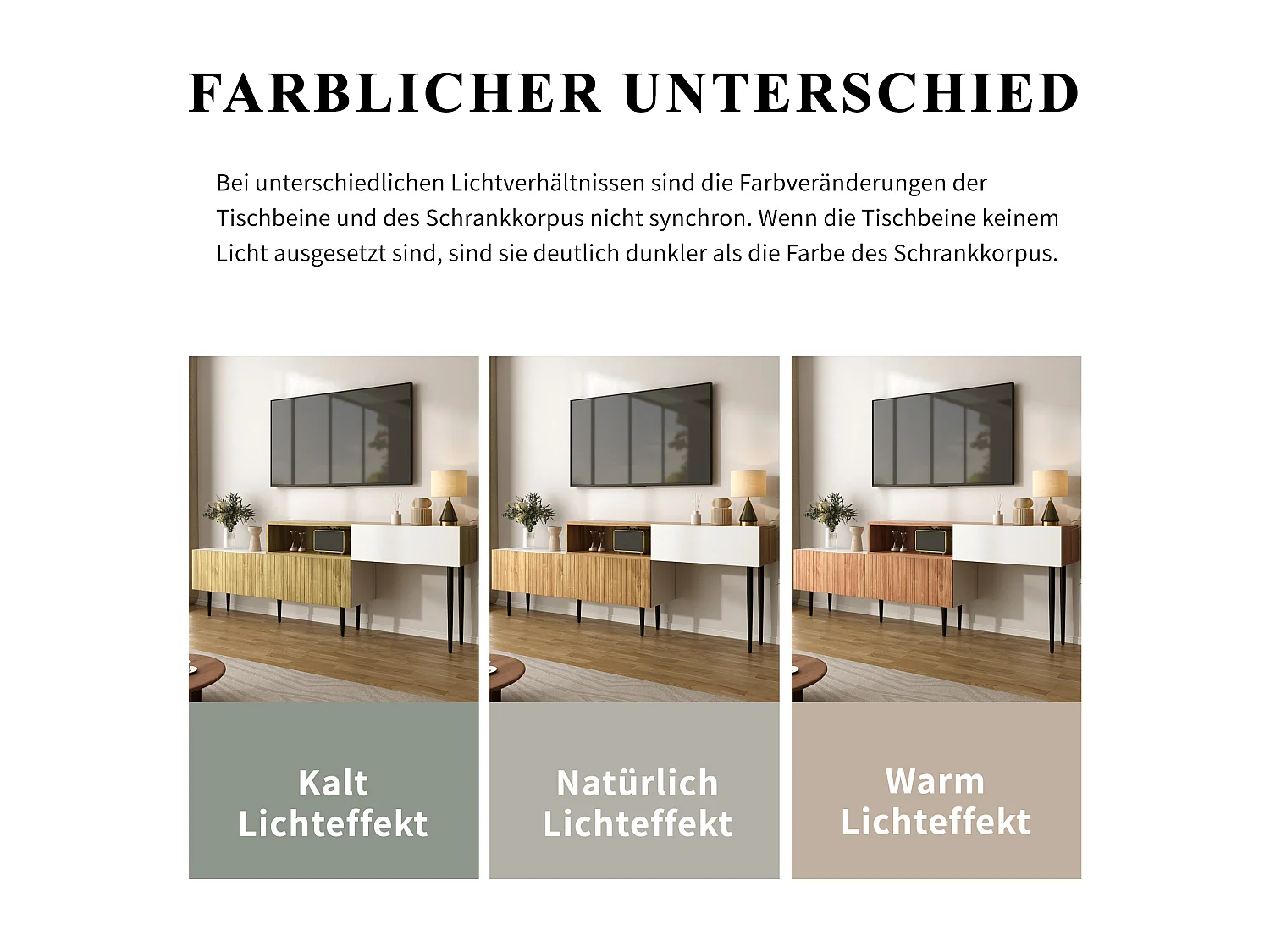 2-in-1 modulaire tv-standaard, verstelbare lengte, MDF en spaanplaat, mat wit en houtlook, zwarte metalen poten (240x30x63,5 cm)