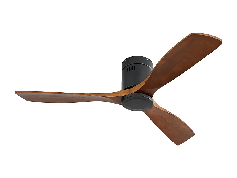 52 inch stille plafondventilator, omkeerbare DC-motor, bewerkte houten bladen, afstandsbediening, geen licht, zwart (132x132x24,5 cm)