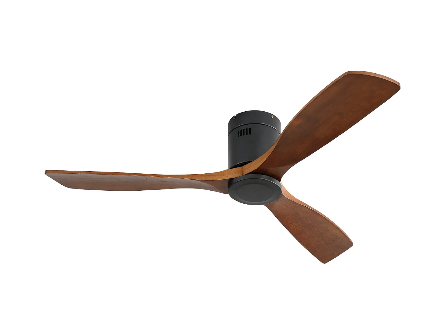 Ventilatore da soffitto silenzioso da 52 pollici, motore CC reversibile, pale in legno intagliato, telecomando, senza luce, nero (132x132x24,5 cm)